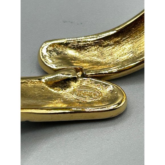 Vintage Trifari Hinged Bangle Clamper Bracelet 80s 90s Gold Tone & Black Enamel - Picture 4 of 6